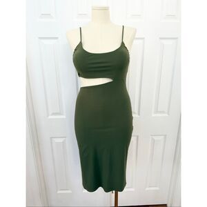 Flagpole Olive Green Sleeveless Cutout Midi Bondi Coverup Resort Dress L NWT